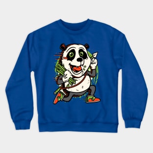 Panda running carrying bamboo Crewneck Sweatshirt